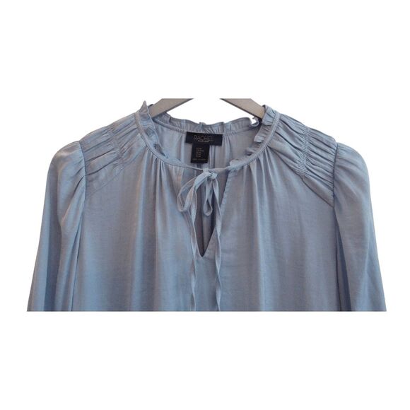 Rachel by Rachel Roy Blue Silky Tie Shirred Cuff Blouse Top M - Picture 2 of 6